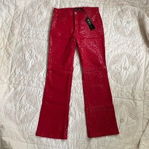 Red Animal Print Faux Leather Jeans